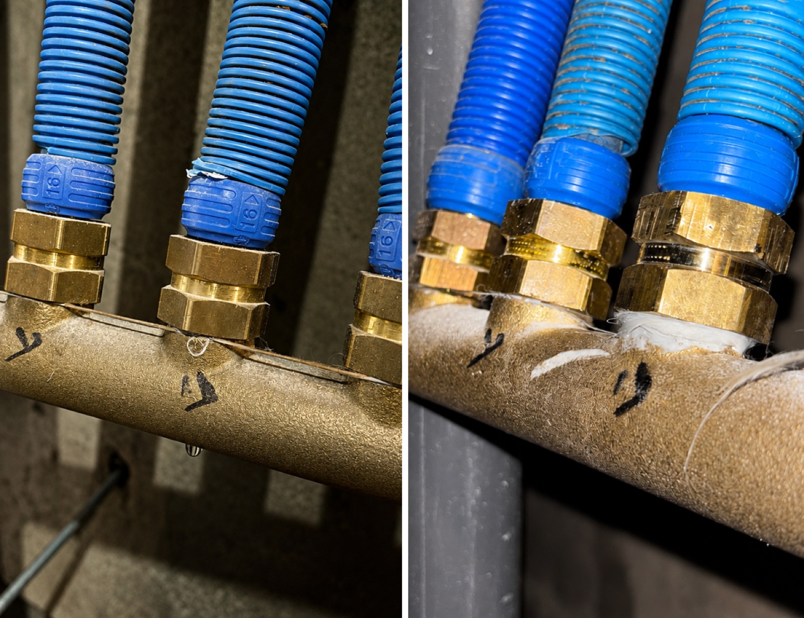 Antes y después: reparación de fugas en colector de fontanería